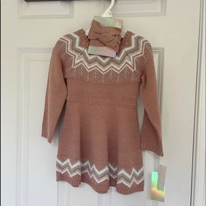 Long sleeve Girls sweater dress with headband